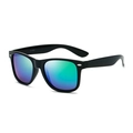 Fashionable rectangle sunglasses with black frames and iridescent purple gradient lenses - Glossy Black Frame Green Mirror Lens