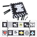 Detail view of foldable black and white high contrast cloth book for newborn sensory play - B&W Mirror Bed Bumper