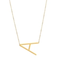 Golden stainless steel necklace featuring a large slanted letter A pendant on a thin chain - Letter A