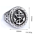 Vue détaillée de la bague ancre punk avec dimensions 22,3mm x 20,8mm et taille 11 - US 7 / Couleur Acier (18403)