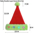 Neon green fuzzy infant Christmas hat with red velvet top and glowing LED lights - Baby LED Light Red Green Trim
