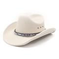Detail van western cowboyhoed met etnische kralenband in turquoise en metalen oogjes - M (56-58cm) / Beige