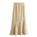 Elegante set met V-hals vest en onregelmatige midi-rok in abrikooskleur voor dames - S / Khaki (Rok)