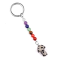 Chakra keychain with colorful natural stones and a Dalmatian Jasper mushroom pendant - Dalmatian Jasper