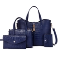 Dunkelblaues 4-teiliges Taschen-Set mit Krokodilmuster aus Kunstleder und Goldbeschlägen - Blau