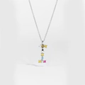 Detail of S925 sterling silver letter I necklace pendant with colorful zircon stones - Silver Letter I