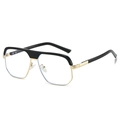 Fashionable oversized aviator sunglasses with black and gold frame and blue light lenses - Black Frame