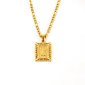 18K gold plated necklace with a rectangular letter W pendant on a Figaro chain - Letter W (SP598G-W)