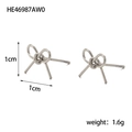 Silver bow knot stainless steel stud earrings with 1cm dimensions and braided details - HE46987AW0 Silver Mini Woven Knot