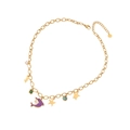 Gold ocean themed necklace with purple dolphin, starfish, and turtle charms on a link chain - Ocean Creature Multi-Pendant Style(1#) / Gold