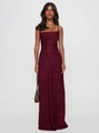 Détail d'une robe maxi bordeaux avec texture jacquard florale et col bénitier élégant - XS / Haut et Bas / Bordeaux