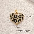 18K gold-plated heart pendant with leopard print enamel and zircon inlay on white surface - Gold Leopard Print Heart