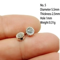 Close-up of 5.5mm silver alloy sunflower spacer beads with precise size measurements - 5# (Dia 5.5mm Thick 2.5mm)