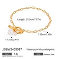 Detailansicht des 18K vergoldeten Edelstahlarmband mit Perlen und Knebelverschluss - T-Verschluss Doppelperlenanhänger Stil(JDBW2409017)