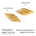 Detail view of gold wavy stainless steel earrings with dimensions 4.0cm and weight specs - Gold (YYE025208-G)