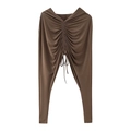 Braune Damen-Leggings mit schmaler Passform und gerafftem Kordelzug auf weißem Grund - S / Dunkelbraun
