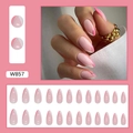 Pink and white French tip almond press-on nails with silver metallic outlines - W857 Simple French