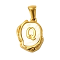 Gold letter Q pendant with white mother of pearl inlay and irregular titanium steel frame - Letter Q (SP035G-Q(Single Pendant))