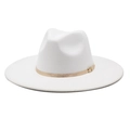 White wool fedora hat with 9.5cm wide brim and decorative gold metallic ribbon band - M (56-58cm) / White