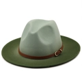 Tweekleurige wollen fedora hoed met mint kroon en olijfgroene rand en lederen band - M (56-58cm) / Lichtgroen/Donkergroen Gradiënt (01)