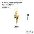 Detailed specs for a lightning bolt pendant in gold-plated copper with zircons - Colorful Zirconia Lightning Pendant-P00218