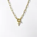 Gold letter T necklace with zircon pavé and oval link chain in minimalist hip-hop style - Letter T