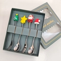 Christmas silverware set with 4 stainless steel spoons and forks in a green gift box - Silver Machine Polished - Spoon & Fork 4-Piece Green Box