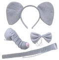 Detailed set of grey faux fur elephant cosplay accessories with ears, trunk, and bow tie - Grey Elephant 4-Piece Set
