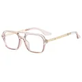 Pink transparent pilot glasses with gold metal temples and refined hollow-out details - Champagne Frame Clear Lens