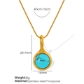 Collier doré en acier inoxydable avec pendentif rond en turquoise et chaîne de 40 cm - Style Or Turquoise