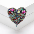 Elegant heart-shaped brooch with colorful crystals and tassels on silver alloy base - Colorful