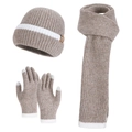 Winter 3-piece knit set with hat, scarf and gloves in taupe and white colors - Mocha