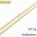 3mm wide 18K gold plated titanium steel curb chain necklace 600mm length for men and women - Gold 60cm*3mm