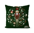 Housse de coussin carrée vert foncé avec motif festif de casse-noisette et couronne - Casse-noisette Vert Foncé/TQR30-4