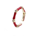 Verstelbare ring in bamboestijl met rood emaille en twee ronde zirkonia accenten - Rood