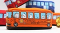 Orange canvas school bus pencil case with cartoon animal windows for students - Orange