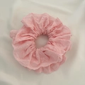 Pink double-layer lace scrunchie with hollow embroidery detail on soft beige fabric - 46# Double Layer Lace Pink