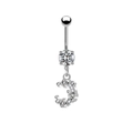 Piercing de nombril en acier argenté avec pendentif en C et zircons en forme de cœur - Lettre C Cœur / Argent