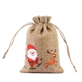 Christmas burlap drawstring bag with Santa and reindeer pattern for gift packaging - Santa & Deer A-04 / 10*15cm