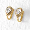 Elegant gold-plated C-shaped ear cuff with pear-shaped zircon stones and star accents - Style B - Pear Shaped Halo Zircon Drop Earrings