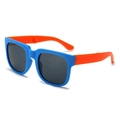 Polarized kids sunglasses featuring a bright blue frame and orange temples in sporty style - Square Collapsible Style / Blue Frame Fluorescent Orange Leg Grey Lens