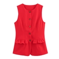 Rote ärmellose Damenweste mit Rüschen und Knöpfen für modischen Sommer-Chic - S / Rot
