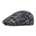 British style blue plaid beret hat with classic yellow and white checkered pattern - Navy Blue