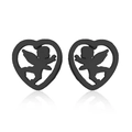 Detail of matte black heart-shaped ear studs featuring hollow angel silhouette patterns - Matte Black