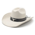 Classic cream western cowboy hat in faux suede with leather studded band and bull head icon - M (56-57cm) / Beige Suede
