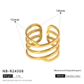 Detailed macro view of 18K gold-plated stainless steel layered star and leaf ring - Multilayer Line Wrapping Style (NB-R24308)