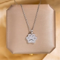 Silver minimalist cat paw pendant necklace with sparkling cubic zirconia on gold stand - 58#xl1779-18 Cat Paw