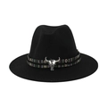 Elegante cappello fedora in lana nera con decorazione testa di toro argentata - Adulto 58cm Taglia Unica / Nero