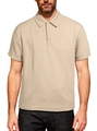 Polo en tricot pour homme beige avec tissu texturé gaufré, manches courtes et boutons - S / Kaki