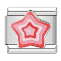 Italian charm link featuring a red and pink enamel star pattern on silver metal - C1362 Red Pink Five-Pointed Star
